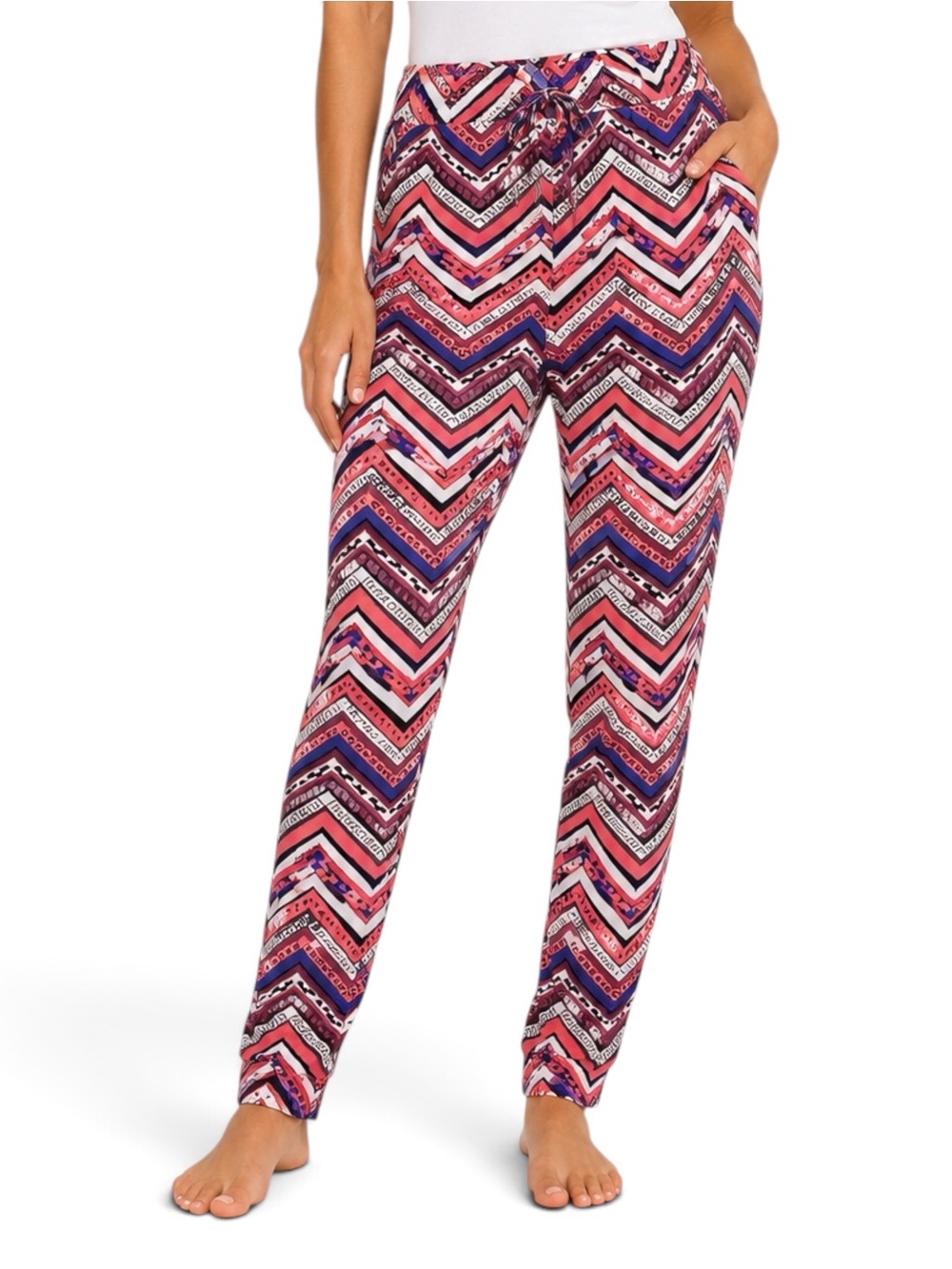 🌺 ShoSho Pants M/L Pink Geometric Chevron Stretch Pull On Lounge NWT